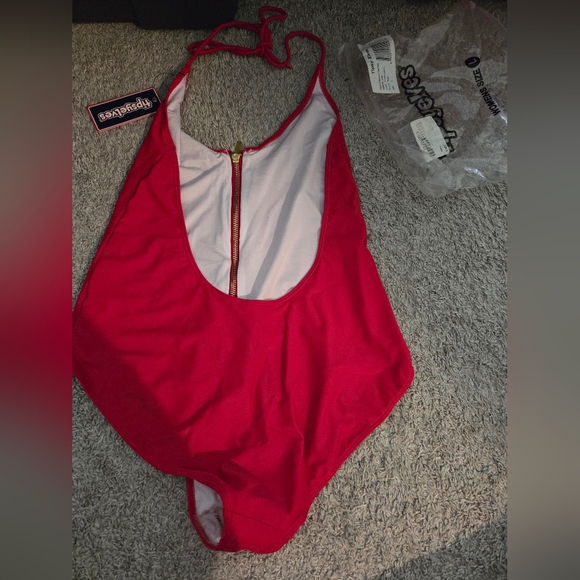 Tipsy Elves Red One-Piece Swimsuit with Gold Zipper - Picture 3 of 5